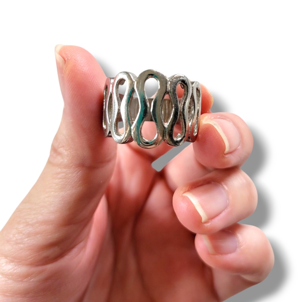 Women's VTG Sterling Silver Swirly Wave Ring (SIZE 8.5) - Picture 7 of 8